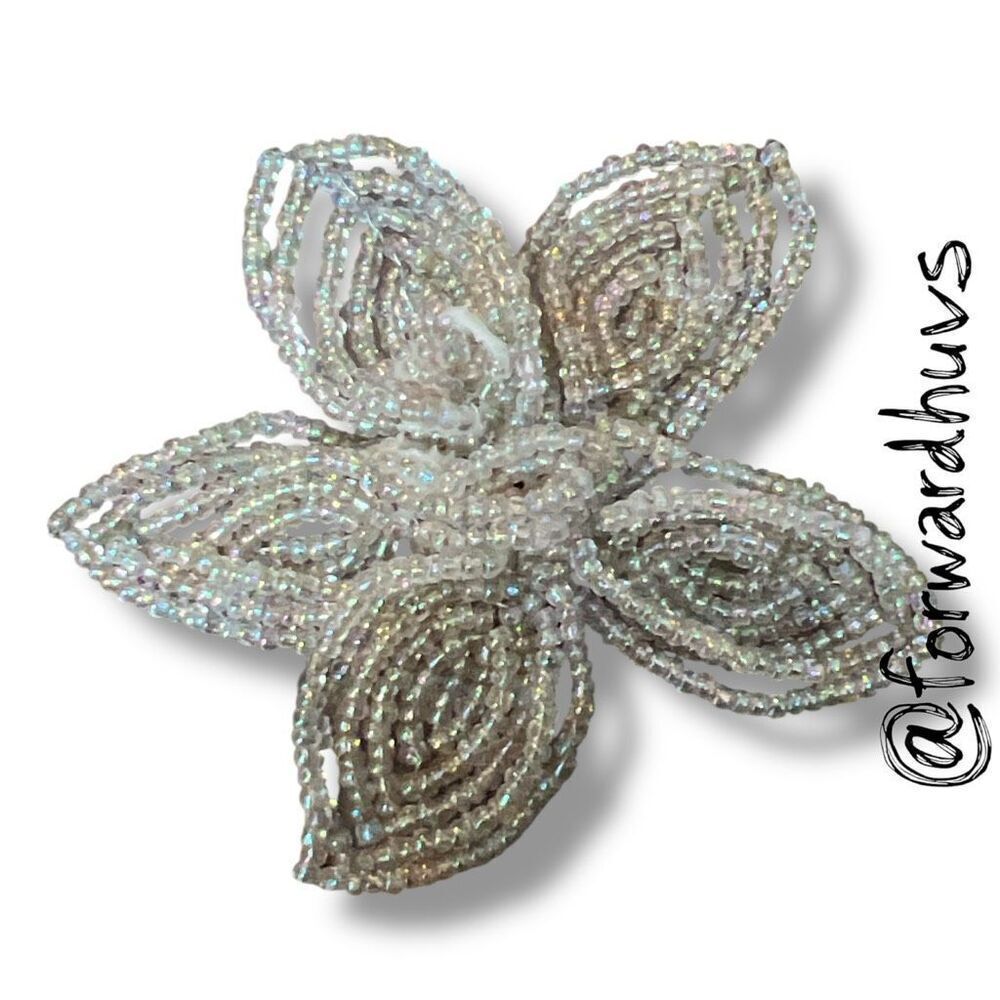 Bundle Sale 3 for $15 | Handmade Seed Bead Flower Brooch – 3” – Iridescent Bead